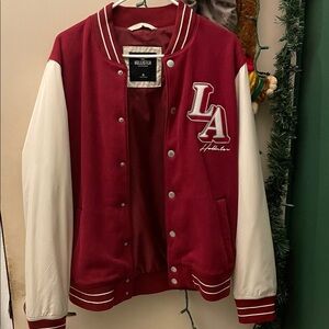 Hollister Burgundy and White Varsity jacket